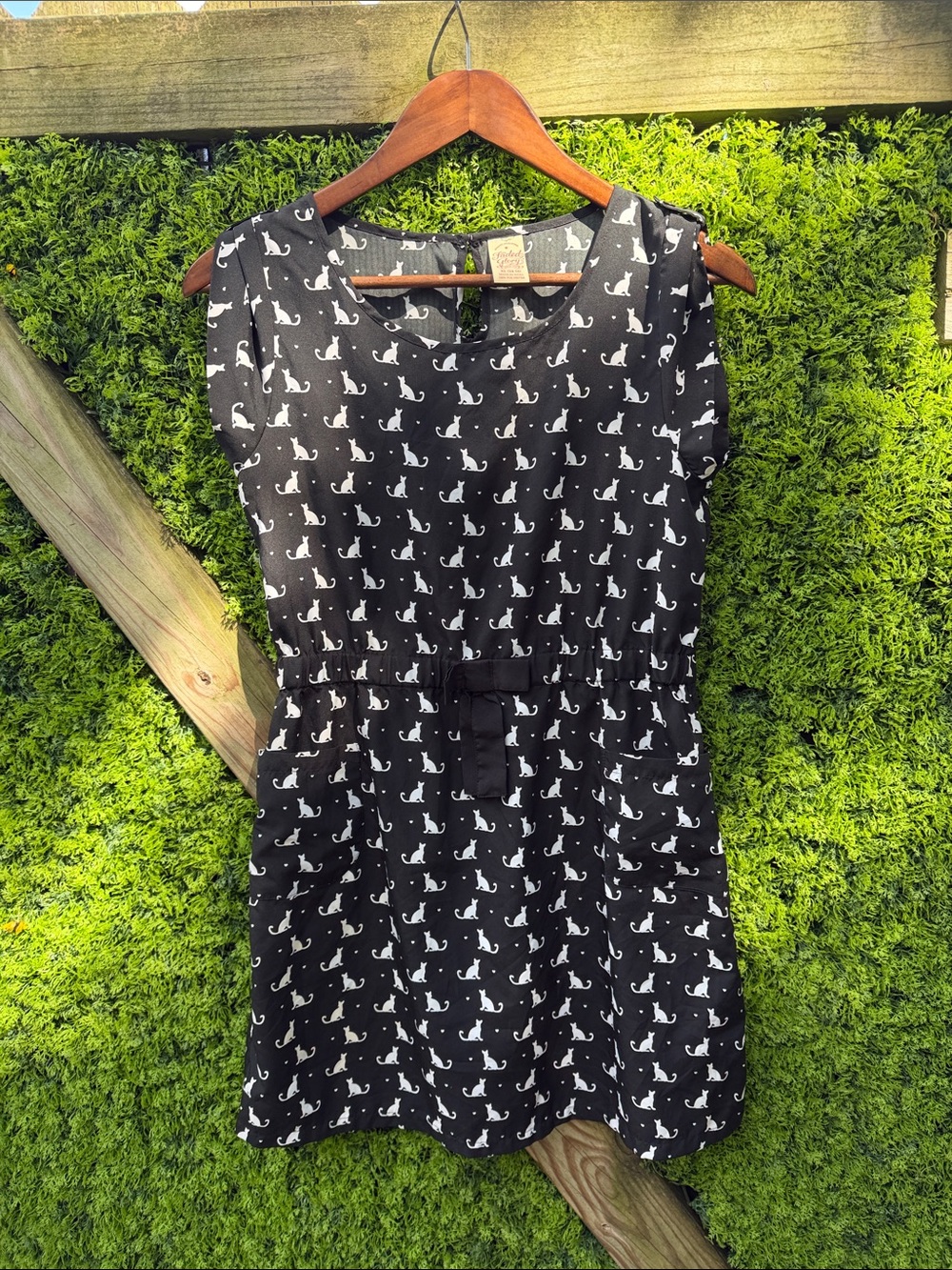 Faded Glory Black Mini Dress with White Cat Print